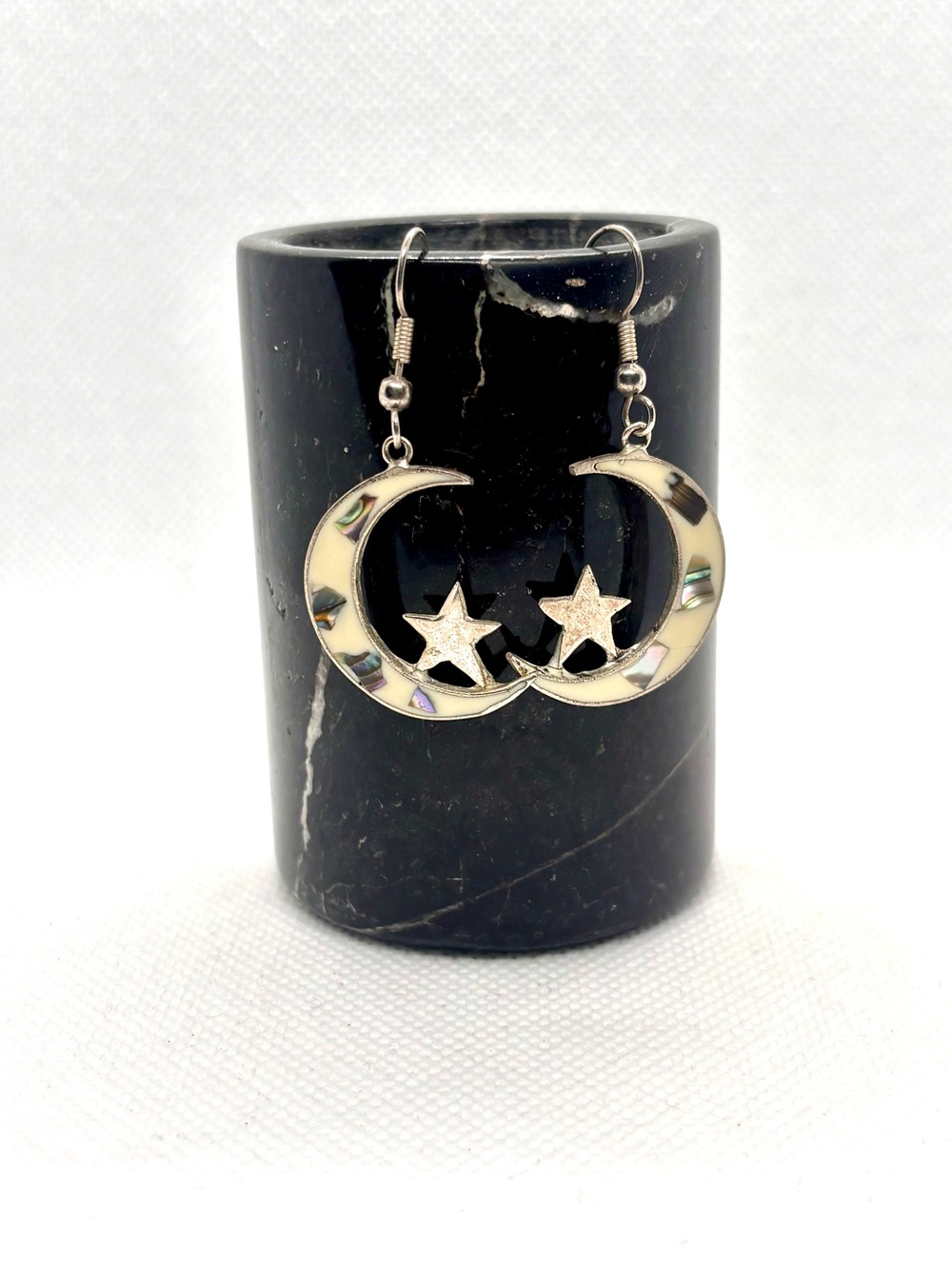 Vintage Alpaca Silver Celestial Abalone Earrings
